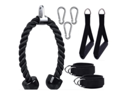 Kit De Corda De Tração Fitness Com 2 Manoplas 3 Mosquetões Para Academia Cabelo Máquina Anexos Preto