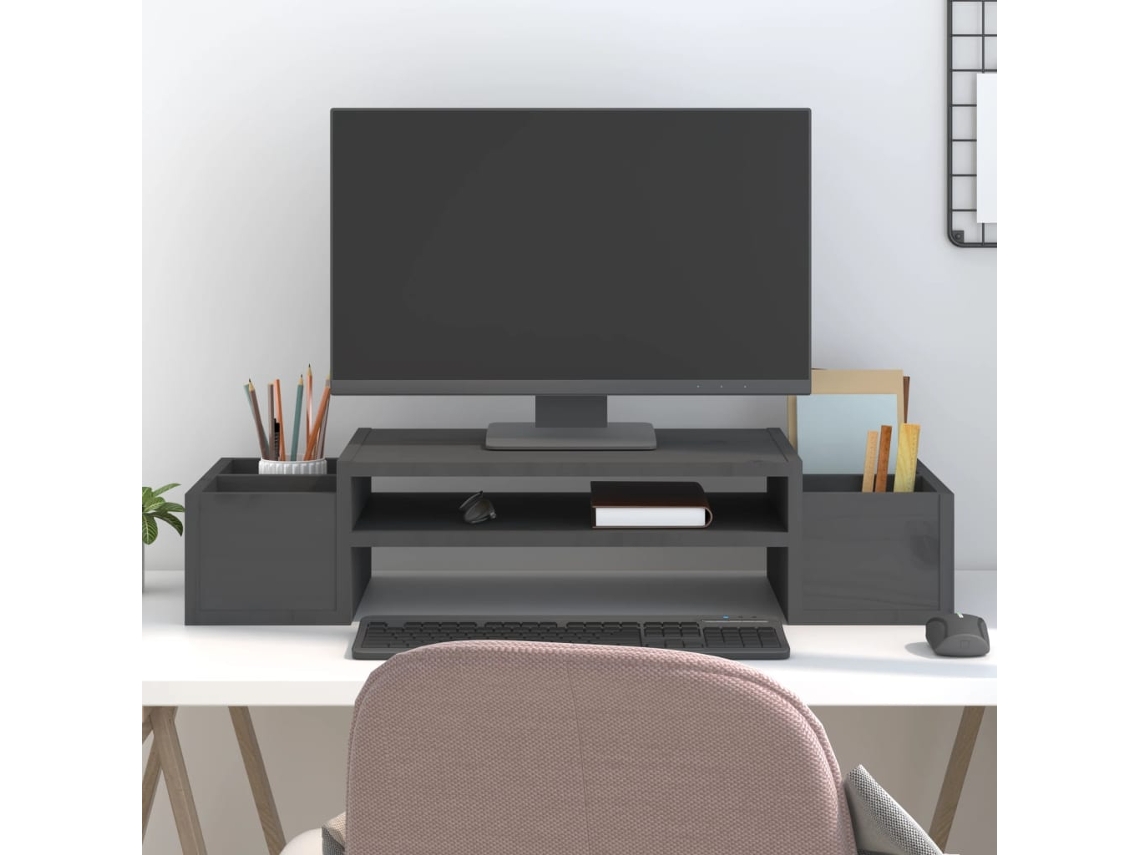 Vidaxl Suporte Para Monitor 70x27,5x15 Cm Pinho Maciço Cinzento