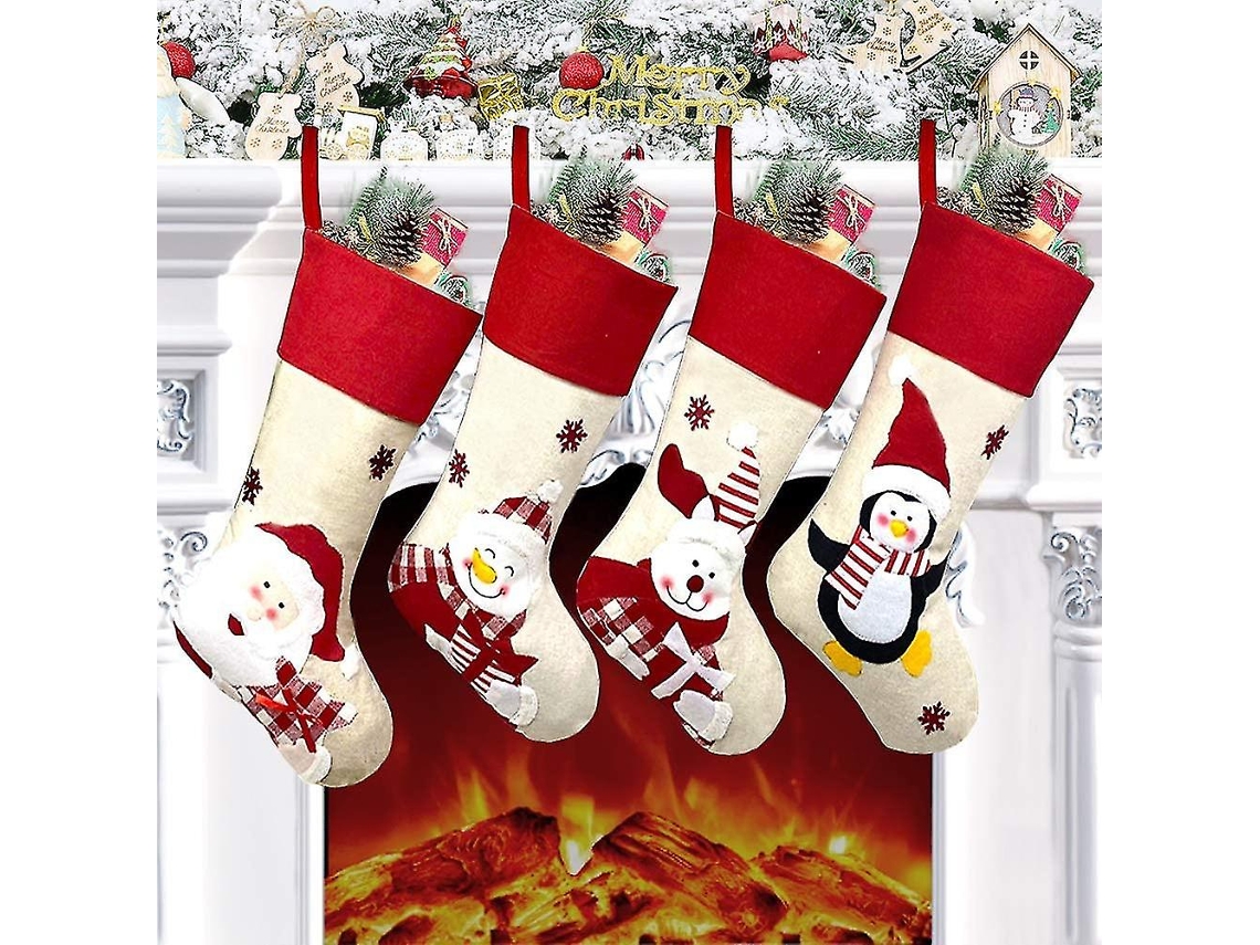 Conjunto De 4 Meias Grandes De Natal Olysi Shop