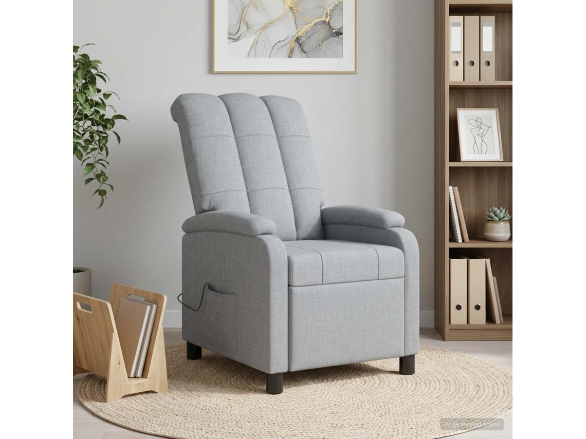 Vidaxl Recliner De Massagem Cinzento-claro Tecido