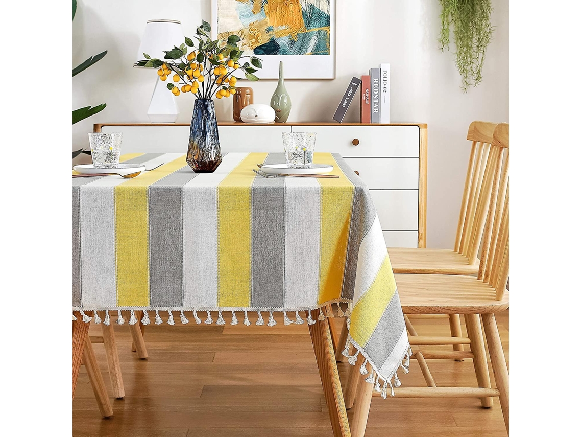 Lurelia Toalha De Mesa Retangular Algodão Linho 137x137cm Antirrugas Borlas Natal