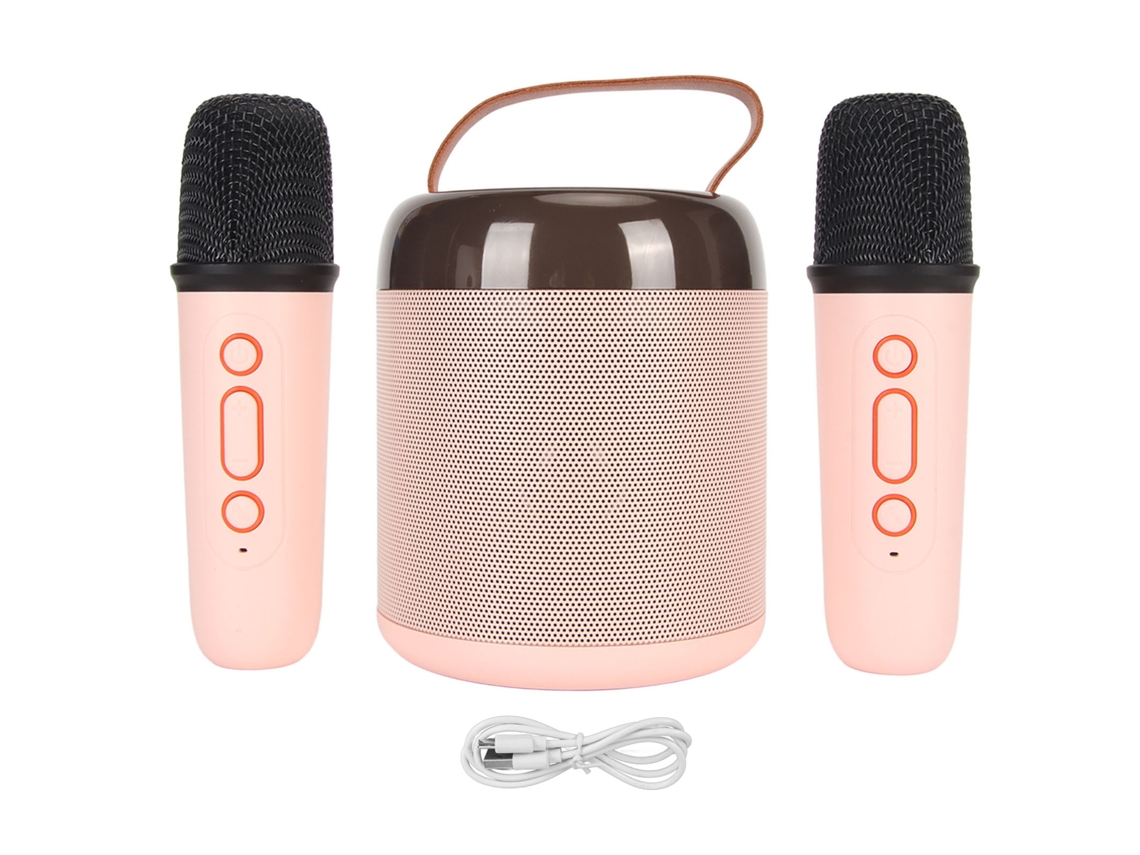 Mini máquina de karaoke portátil com microfone e altifalante Bluetooth, cor branca, RGB, processamento digital