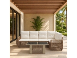 Vidaxl Conjunto De Sofá De Jardim 6 Unid. Bege E Branco Creme Vime Pe