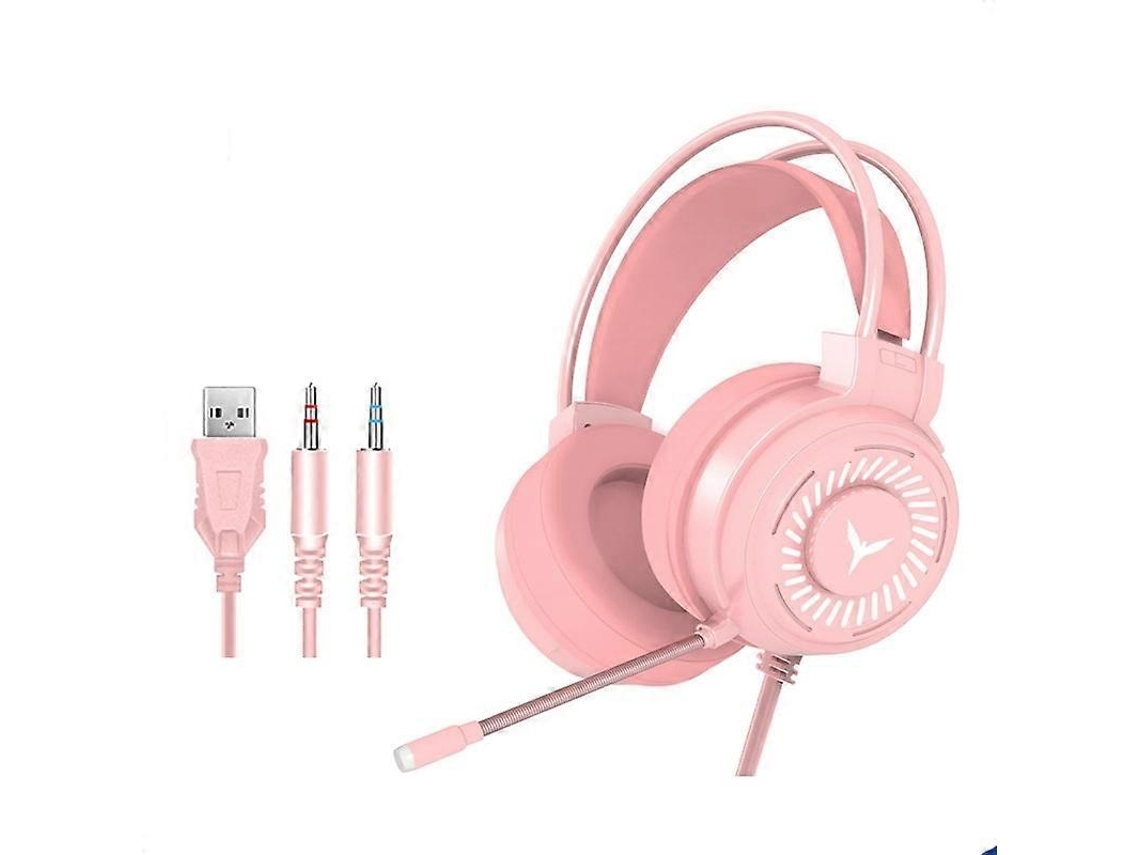 Fone de ouvido gamer com fio Hengrongshen G58 e microfone (pacote com 2, 2 m de comprimento), rosa, versão de 3,5 mm