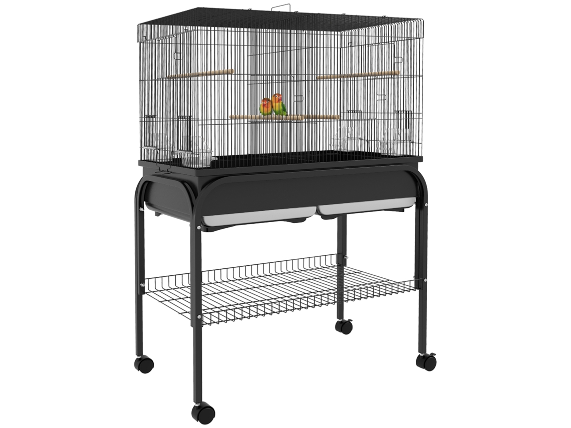 Gaiola para Grande Pássaros Gaiola de Papagaio com Rodas de Suporte para Periquito cacatua, Papagaio Canário 85 X 49 X 119 Cm Preto