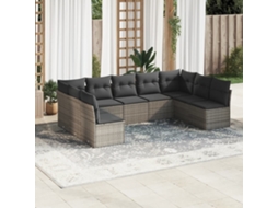 Vidaxl 9 Pcs Conjunto Sofás P/ Jardim Com Almofadões Vime Pe Cinzento