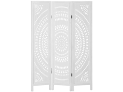 Divisória Dobrável Interna com 3 Painéis de Madeira Entalhados. 120x170cm. Branco Ge