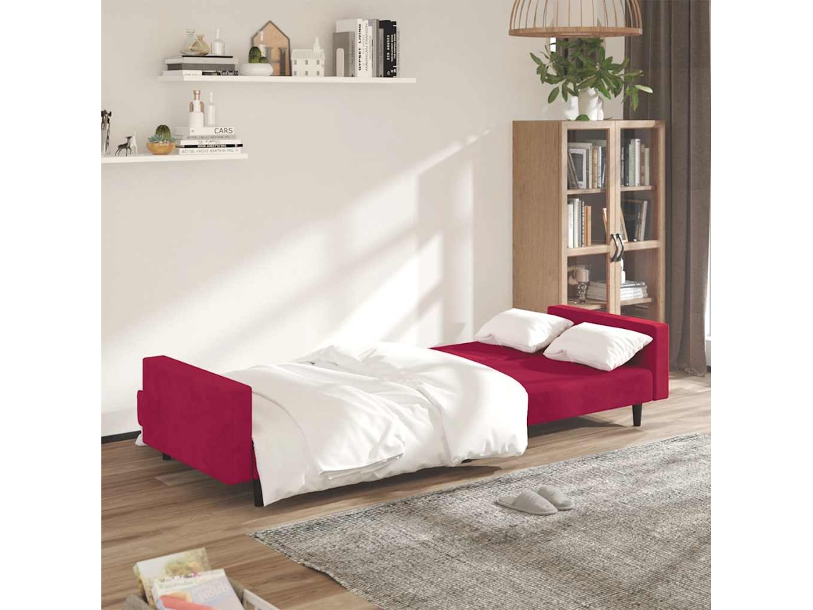 Sofá cama de 2 Lugares Veludo Vermelho Tinto SYFAX