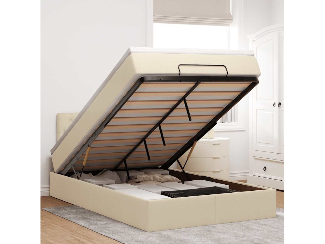Vidaxl Cama Otomana com Colchão Leds 120x190cm Tecido Creme