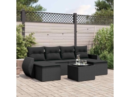 Vidaxl 7 Pcs Conjunto De Sofás P/ Jardim C/ Almofadões Vime Pe Preto