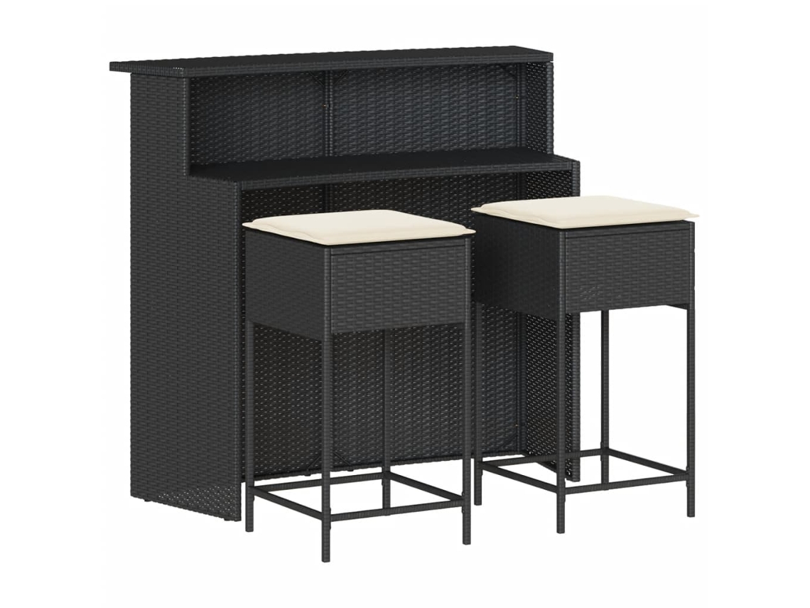 Conjunto de 3 Bar para Jardim com Almofadões Vime Pe Preto MAISON EXCLUSIVE (90x200 cm)