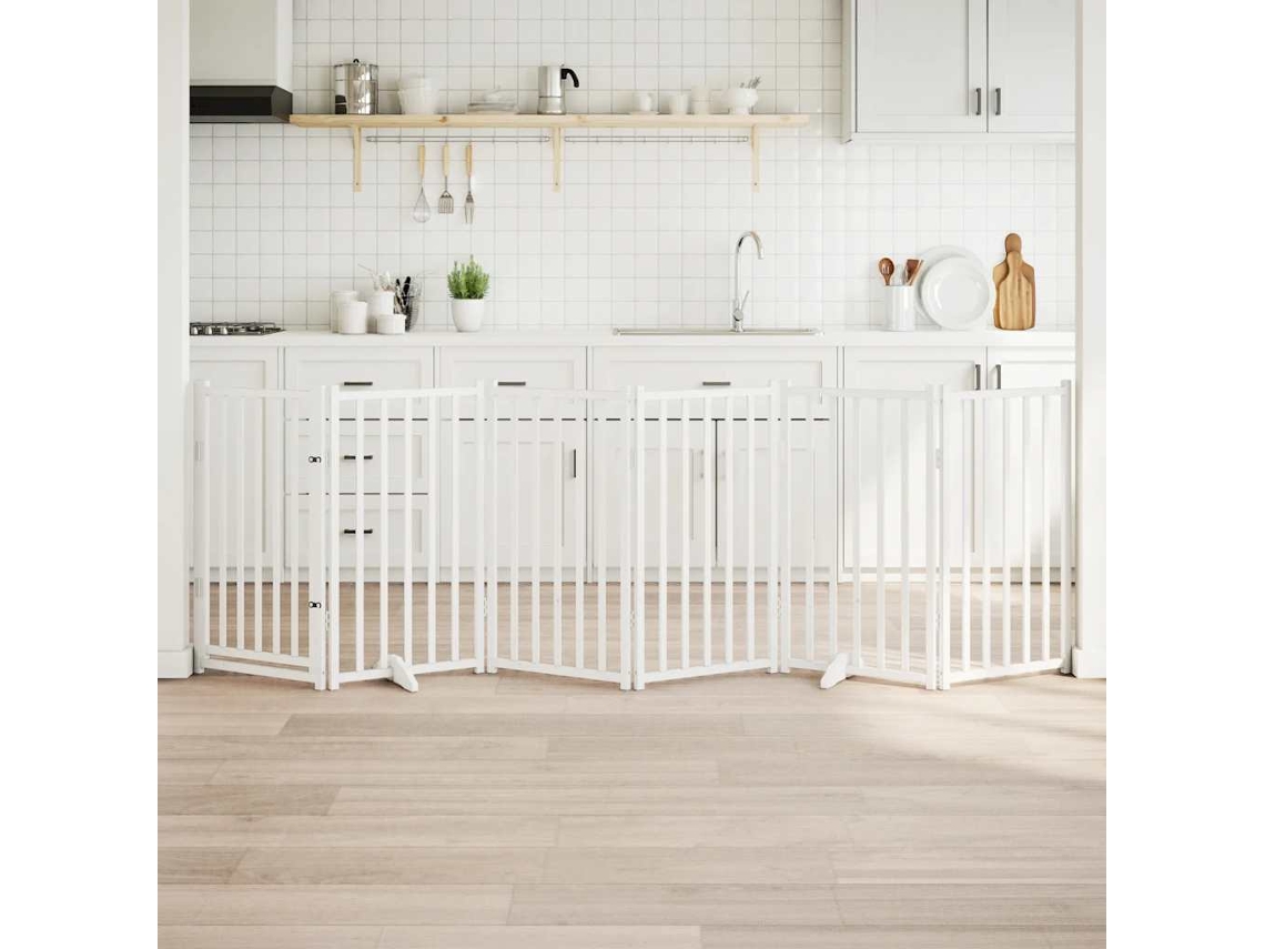 Vidaxl Portão P/ Cães Com Porta Dobrável 6 Painéis 300 Cm Abeto Branco