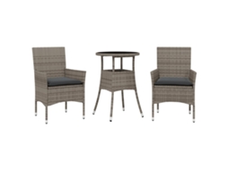 Conjunto de 3 Jantar Jardim com Almofadões Vime Pe/vidro Cinza MAISON EXCLUSIVE