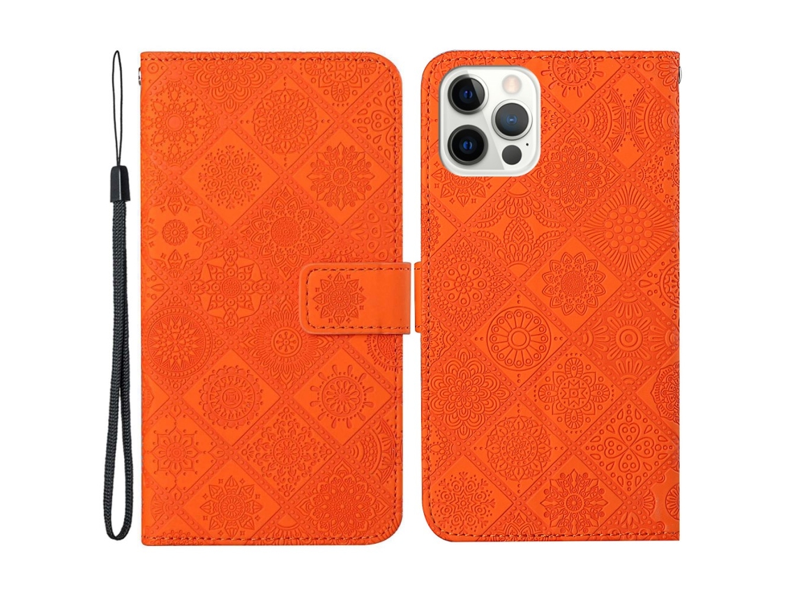 Capa Em Couro Pu Com Pega Para Apple Iphone 16 Pro - Laranja