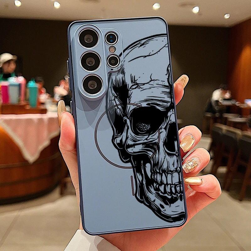 Capa Para Celular Galaxy S25 Edge Com Estampa Criativa De Caveira E Ímã (azul).