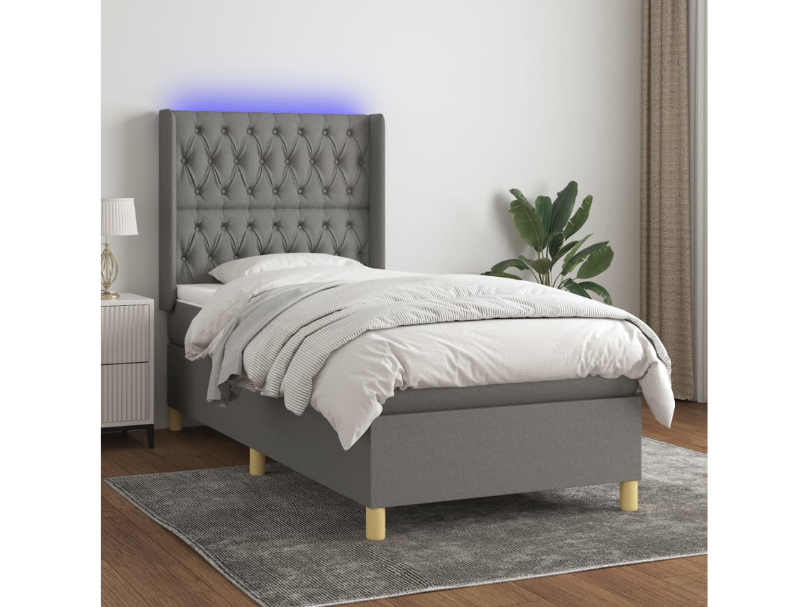 Cama Box Spring C/ Colchão E Led 80x200 Cm Tecido Cinza-escuro