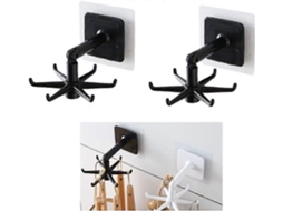 Suporte para Utensílios de Cozinha com 6 Ganchos 2 Pack Rotatório 360 Graus Sem Furar Organizador de Cozinha Preto