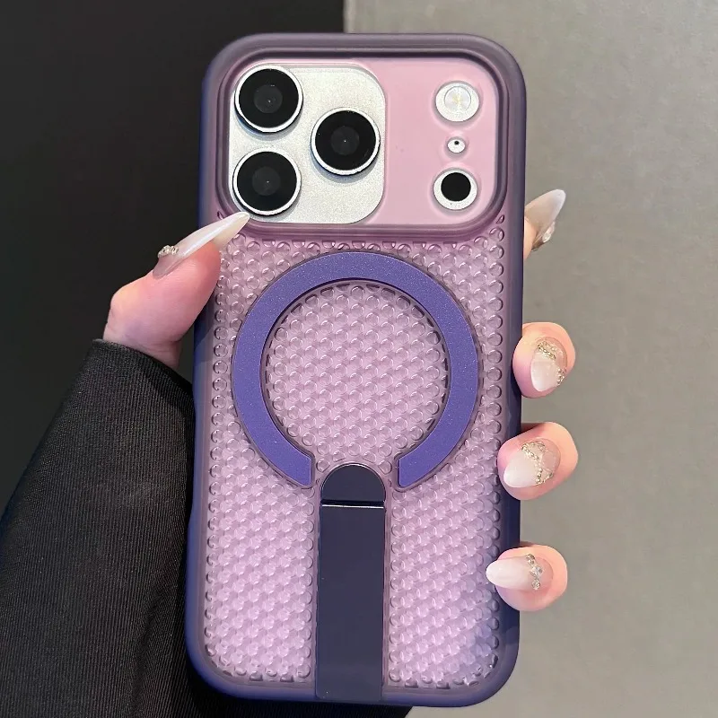 Capa Protetora Magsafe Com Dissipação De Calor, Suporte Em Malha E Ímã (para Iphone 15 Plus, Cor Roxa).