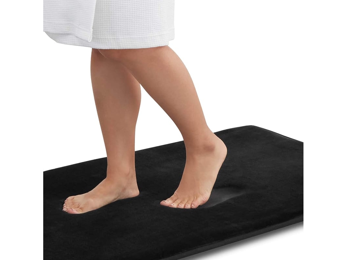 Tapete De Banheiro Antiderrapante Absorvente Veludo Macio Confortável Preto 17 Polegadas X 24 Polegadas