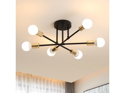 Lustre Industrial Retro Seis Luzes Preto e Dourado, para Cozinha, Sala e Quarto, Sem Lâmpadas E27.