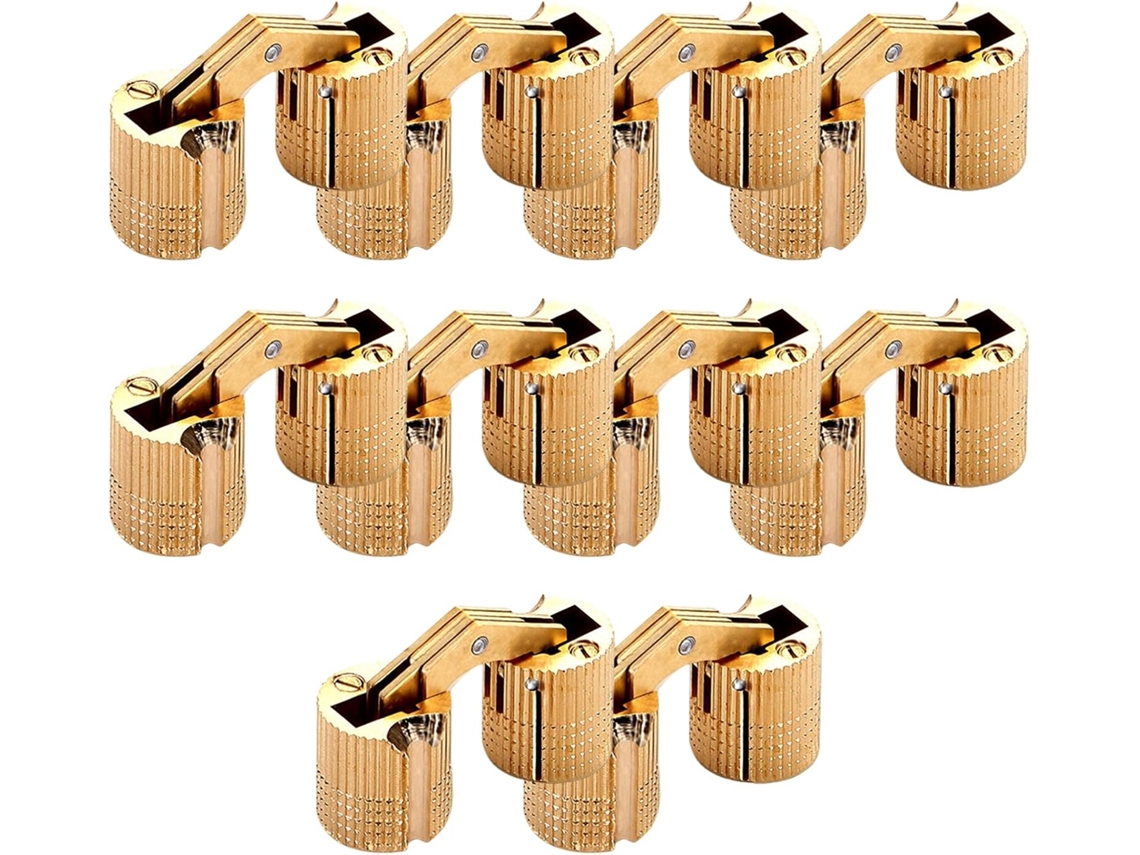 Conjunto De 10 Dobradiças Cilíndricas Latão Para Móveis, Com Encaixe