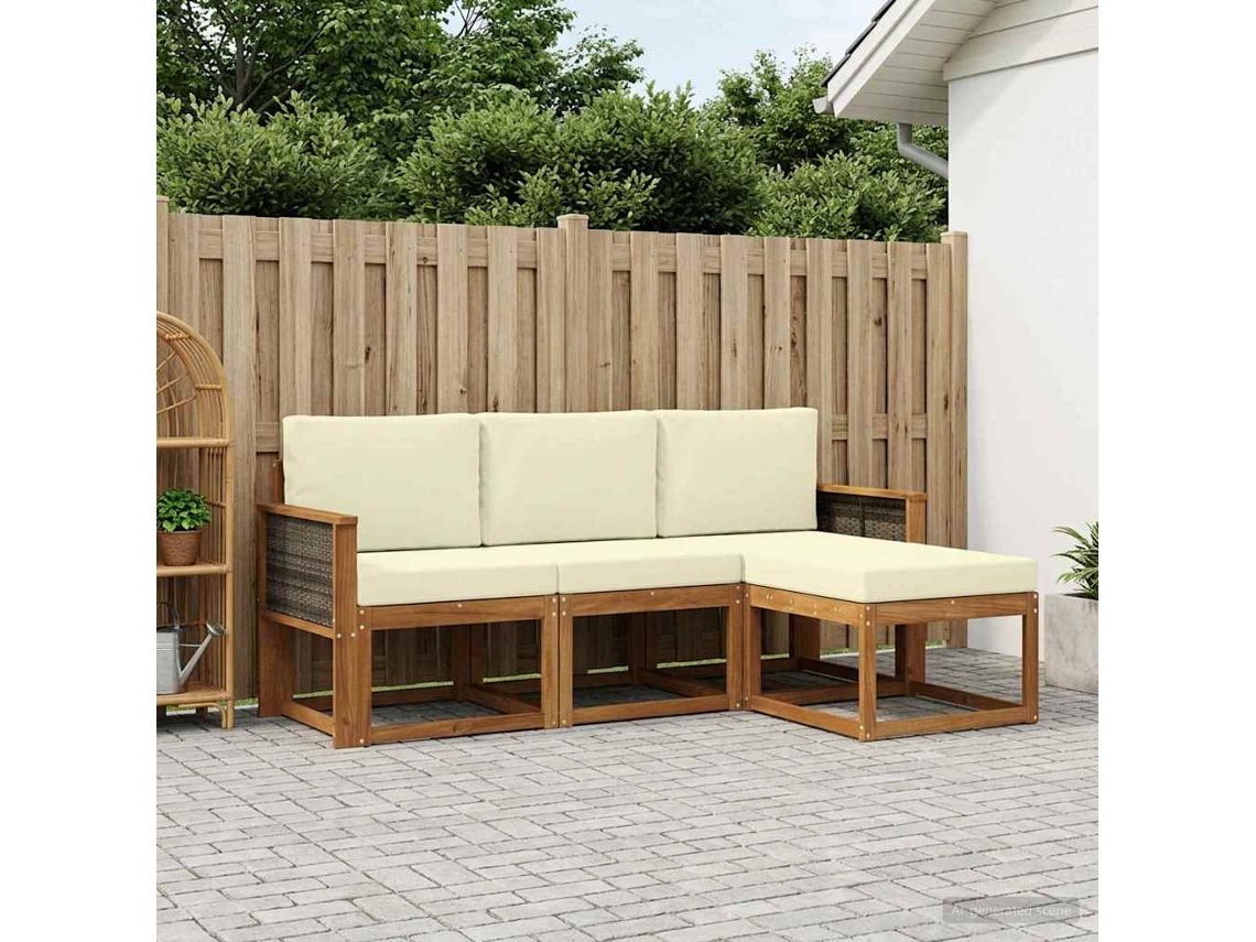 Vidaxl Conjunto De Sofás Para Exterior 4 Unid. Natural E Creme