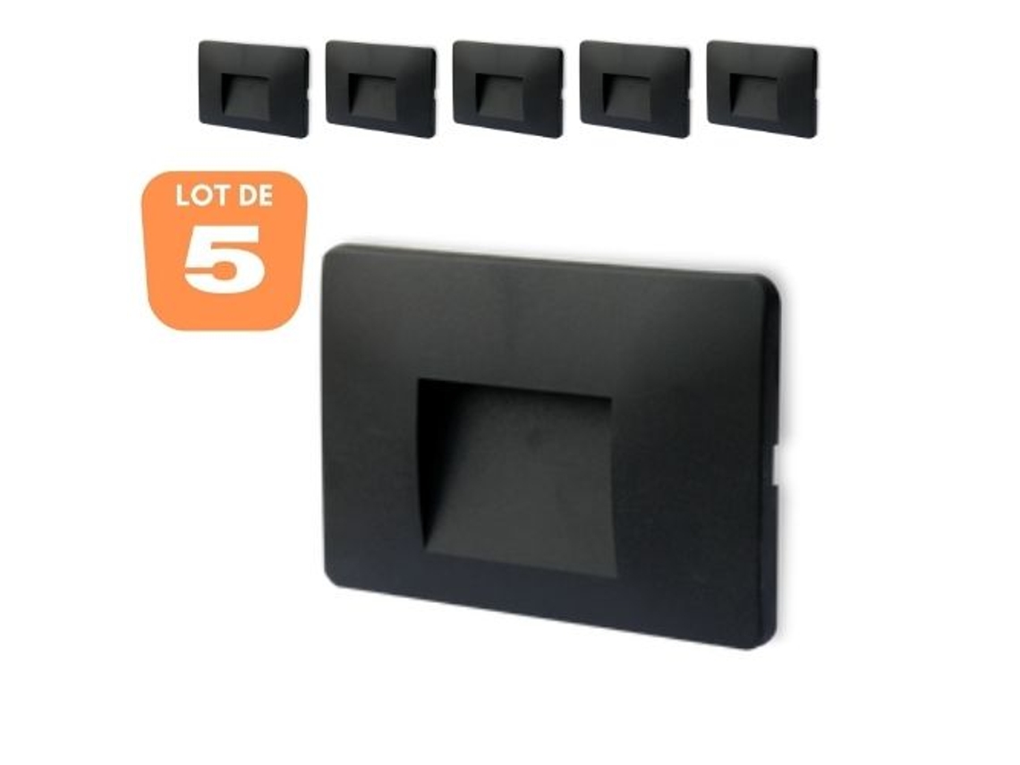 Conjunto de 5 Paredes Led Vektab4 Quadrado Preto 3W 3000K Ip65 BRAYTRON