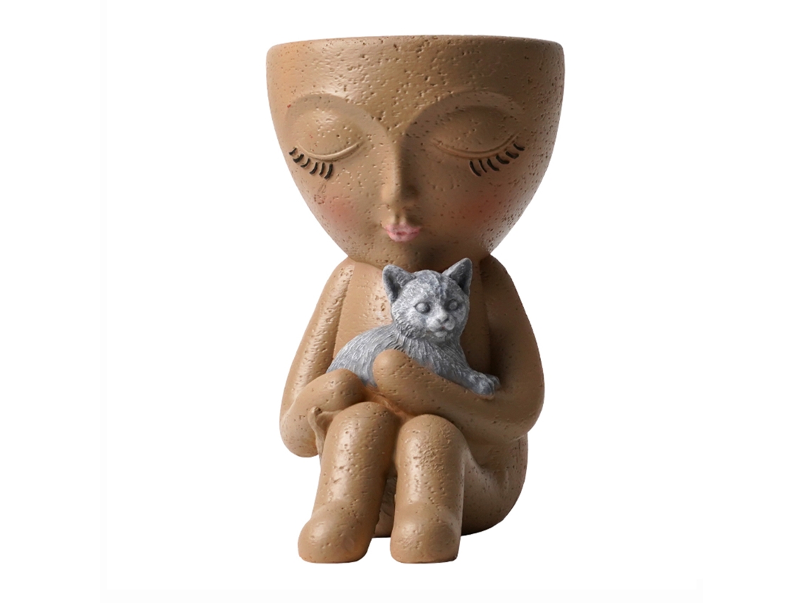 Laxiscreed Vaso De Resina Com Menina, Cão E Gato Para Decoração Criativa De Casa