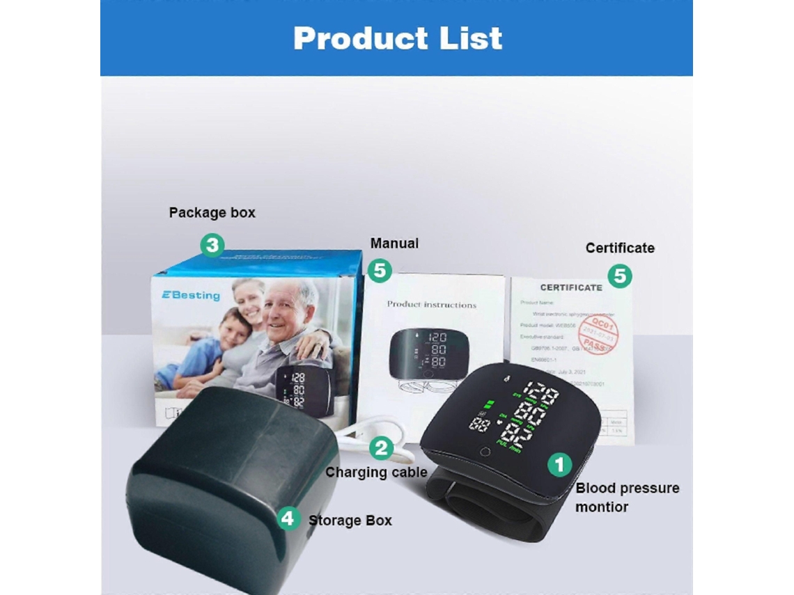 Monitor de Pressão Arterial Pulso, Aparelho Aj Ustável Pulso Ajustável, GOKOCO