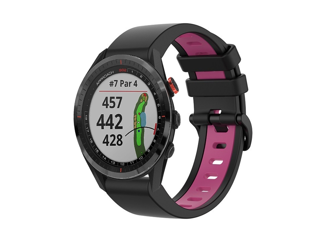 Bracelete de Smartwatch para Garmin Approach S62 22mm esportivo de silicone de duas cores (preto + rosa)