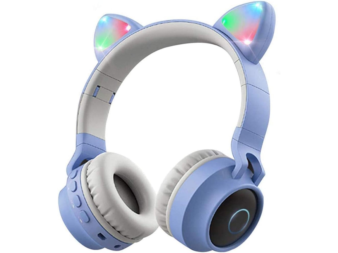 Fones De Ouvido Infantis Sem Fio Bluetooth Aditam Com Orelhas Gato, Luzes De Led E Microfone Conforto Em Dobro