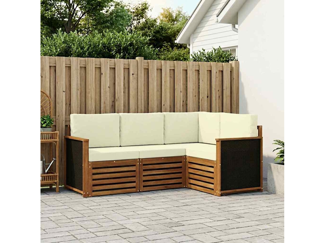 Vidaxl Conjuntos De Sofás Com Almofada 4 Pcs Madeira Sólida De Acácia