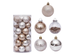 30 Bolas De Natal, 6 Cm, Douradas, Transparentes, Para Pendurar Na Árvore De Natal. Olysi Shop