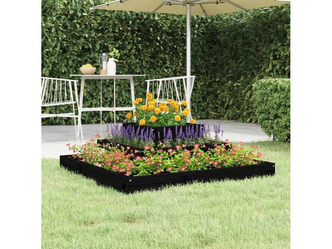 Vidaxl Vaso/floreira 80x80x27 Cm Pinho Maciço Preto