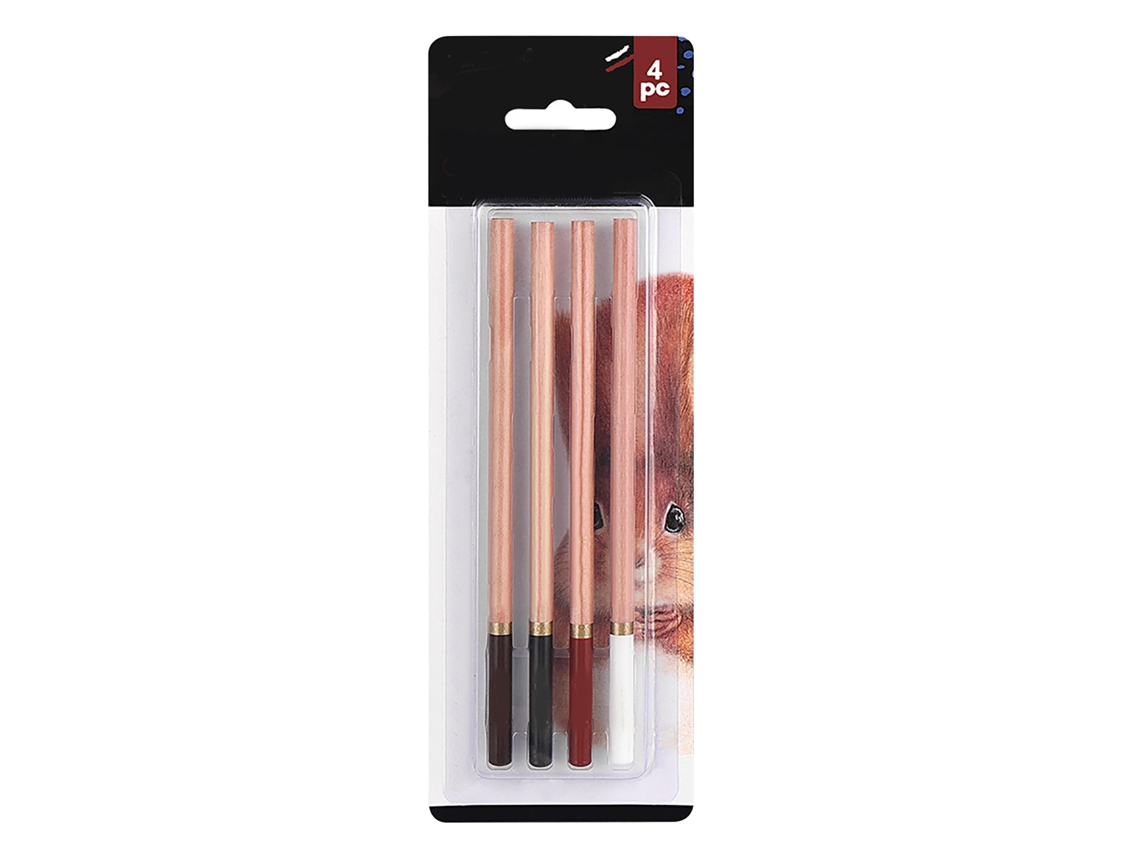Conjunto De 4 Lápices De Carboncillo Coloridos Para Dibujo, Sombreado, Coloreado Y Mezcla De Capas Para Principiantes