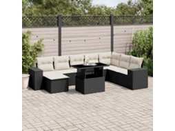 Vidaxl 9 Pcs Conjunto De Sofás P/ Jardim C/ Almofadões Vime Pe Preto