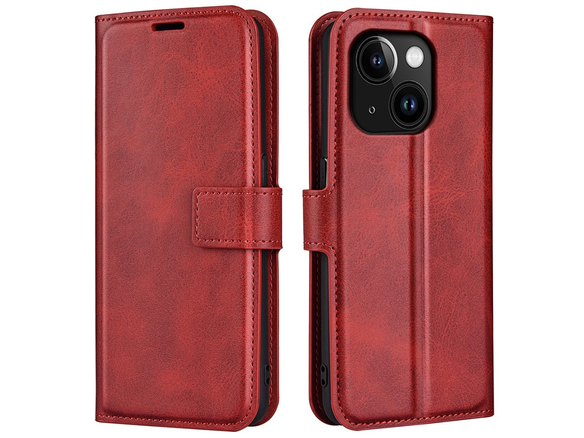 Capa Textura Gémeo Para Iphone 15 Plus Pele Sintética Magnética Vermelho