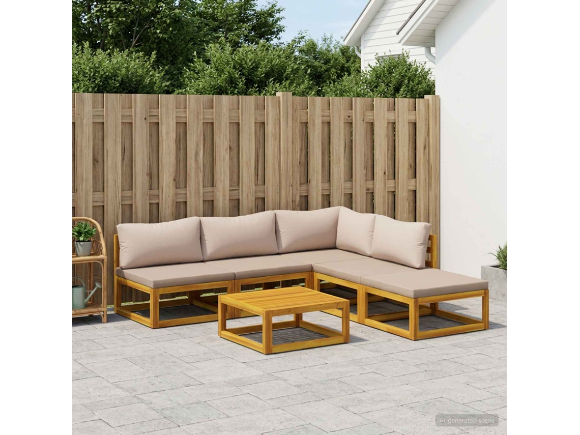 Vidaxl Conjunto De Sofás 6 Unid. Natural Madeira Sólida De Acácia