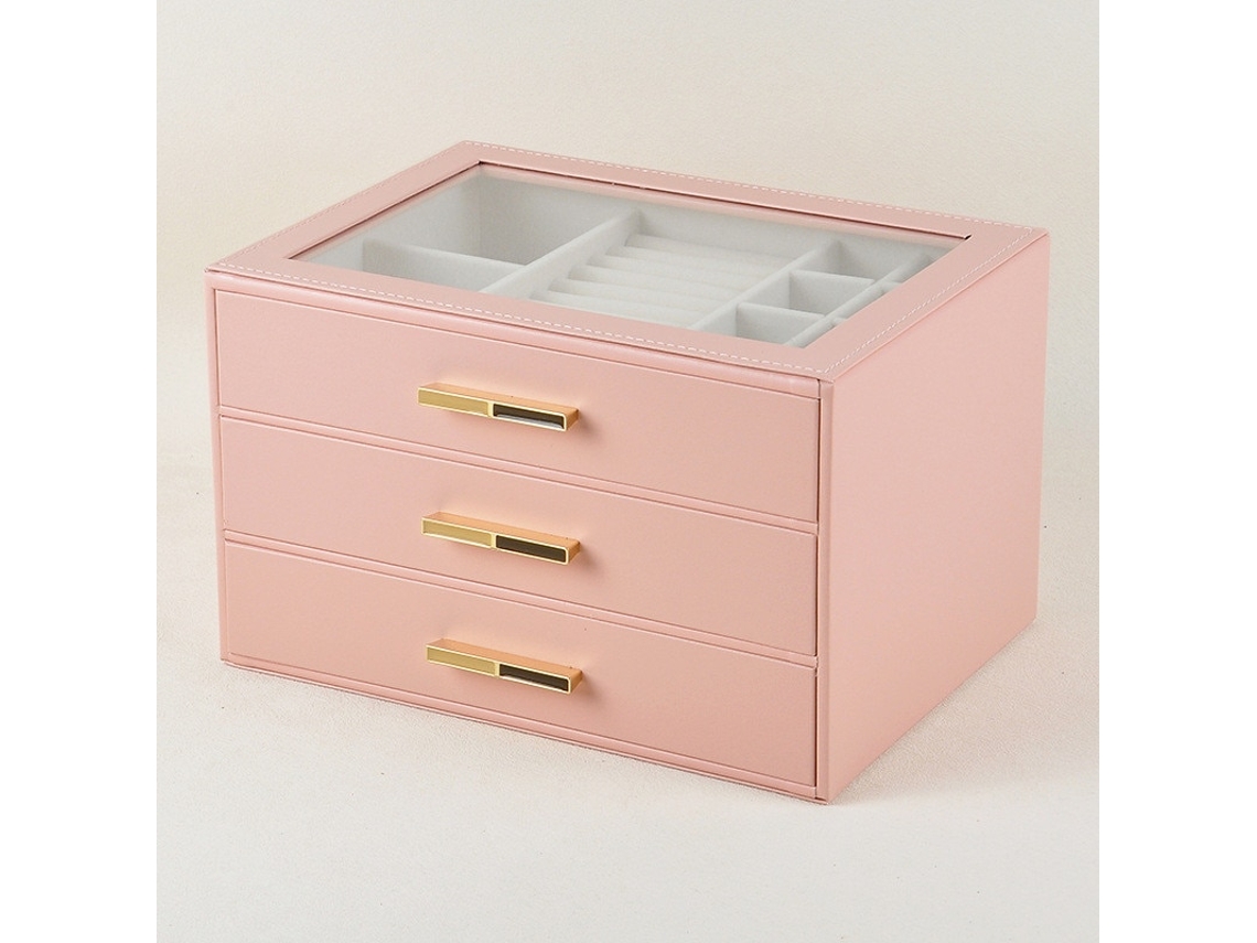 Caixa De Jóias 3 Gavetas 25x18x16 Cm Rosa