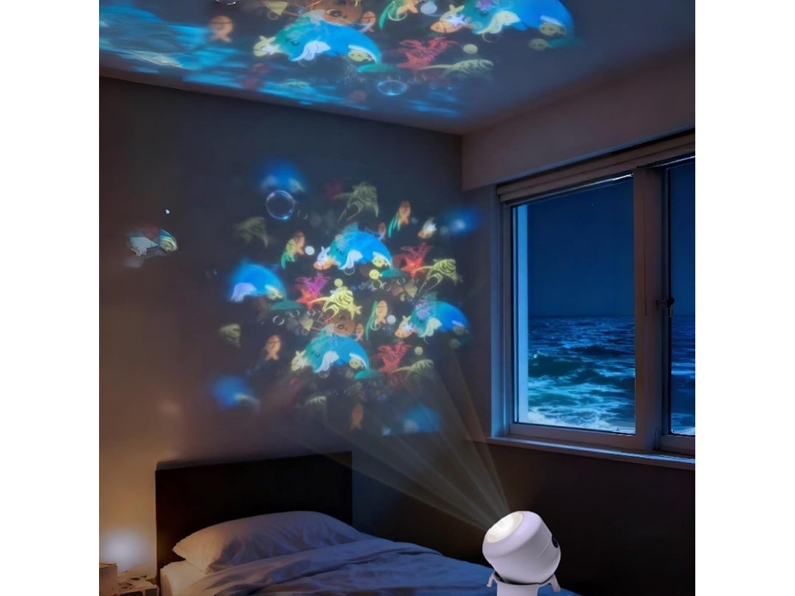 Projetor de Luz Led Rotativo, Lâmpada Ambiente Recarregável Com