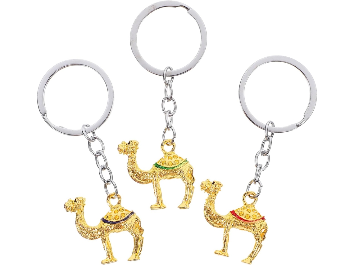 Chaveiros Decorativos Em Forma De Camelo, Em Liga De Zinco, Conjunto Com 3 Unidades, Acabamento Liso.