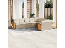 Vidaxl 9 Pcs Conjunto De Sofás P/ Jardim Com Almofadões Vime Pe Bege