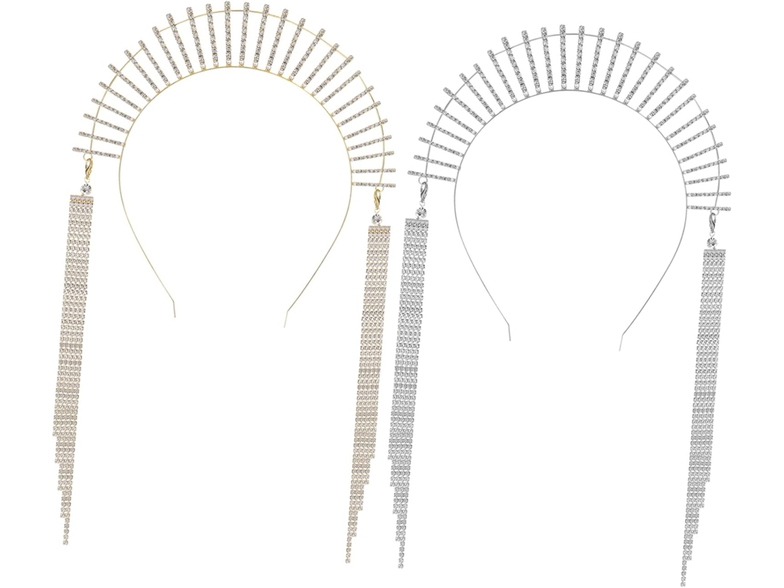Conjunto De 2 Peças De Tiara Deusa Com Pompons De Strass, Acessórios Para Cabelo, Ideal Para Casamentos E Festas.