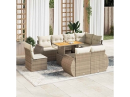 Vidaxl 9 Pcs Conjunto De Sofás P/ Jardim Com Almofadões Vime Pe Bege
