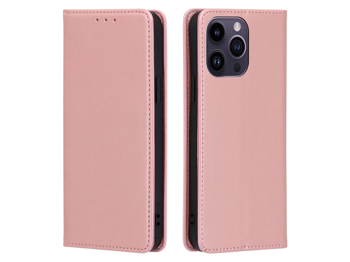 Capa Textura Gémeo Para Iphone 15 Pro Pele Sintética Anti-riscos Magnética Rosa