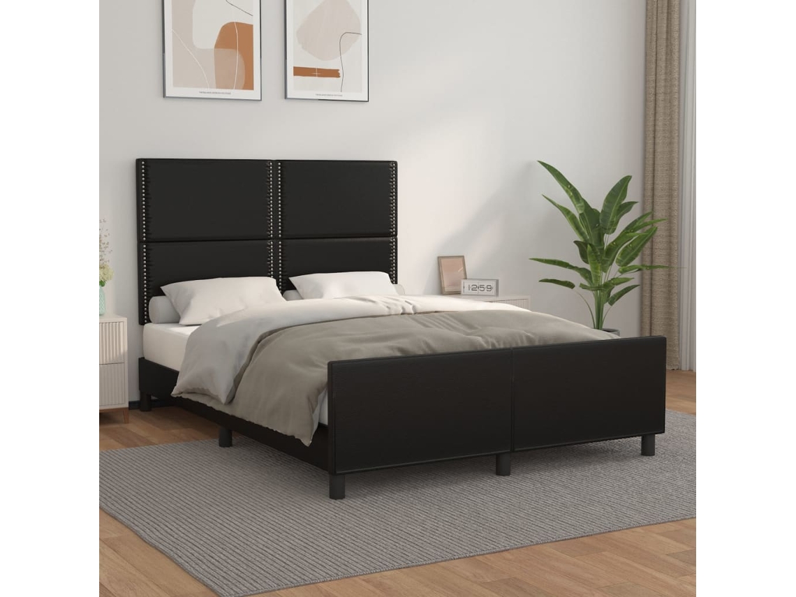 Vidaxl Estrutura Cama C/ Cabeceira 140x200 Cm Couro Artificial Preto