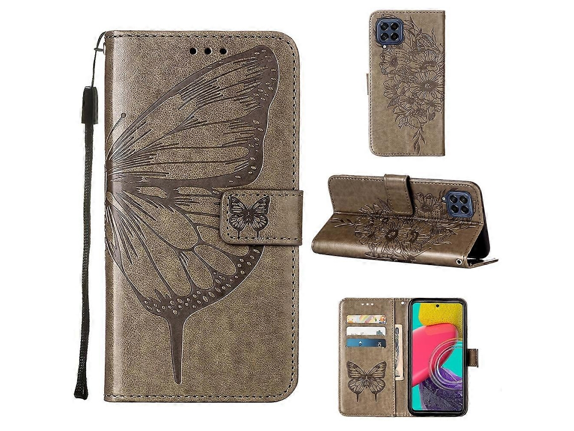 Capa De Celular Em Couro Com Estampa De Borboleta Em Relevo Para Samsung Galaxy M53 5g