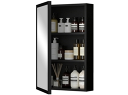 Armário Espelho Banheiro 40x12x60cm Com 1 Porta E 2 Prateleiras Aço Preto