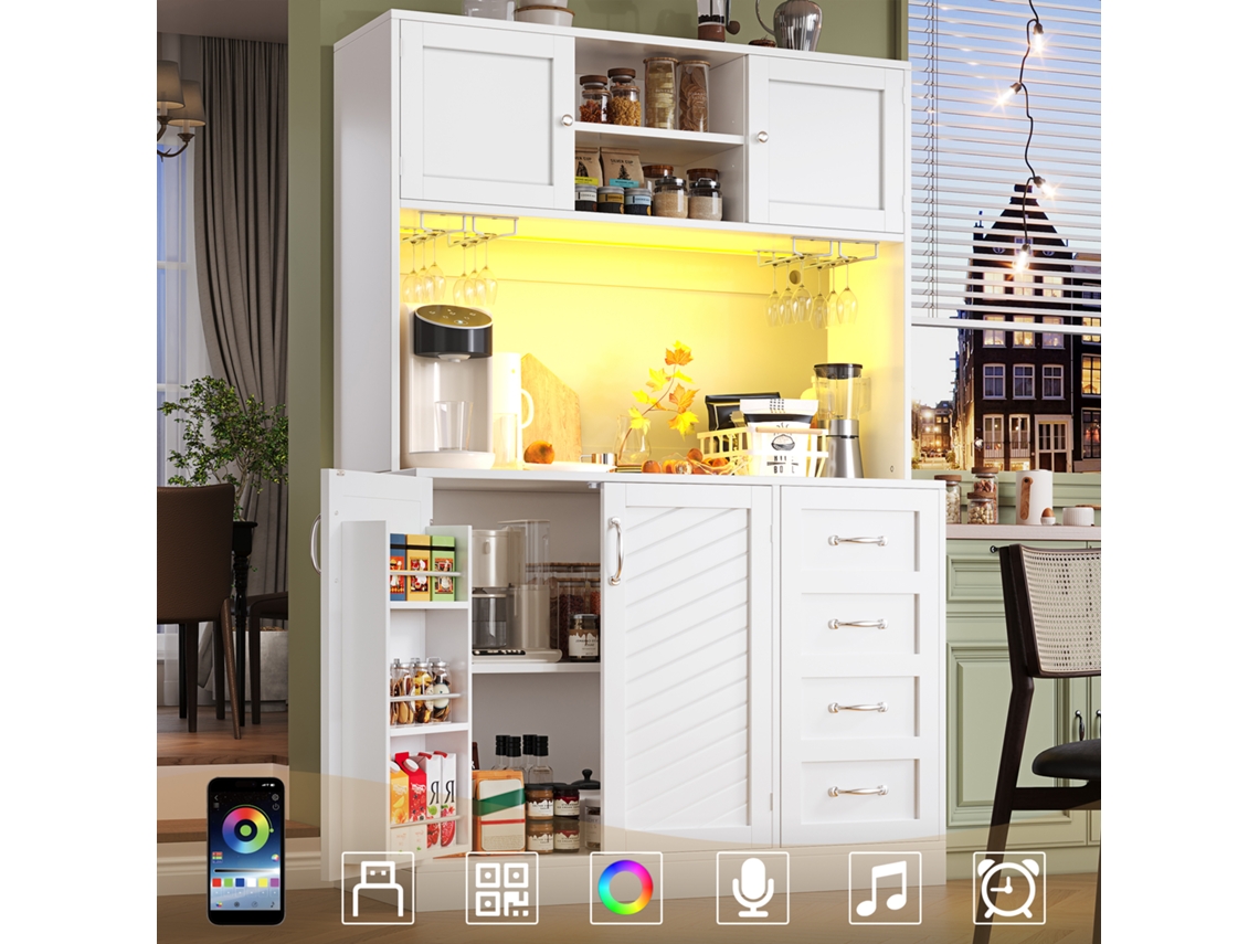 Aparador 120x40x188cm, Led, 4 Portas, 2 Gavetas, Verde/preto/branco Ge