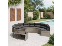 Sofá De Jardim Com Almofadões Redondo Vime Pe Cinzento Dkd Home Decor